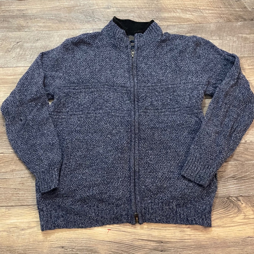 Pendleton Washable Wool Full Zip Cardigan Sweater Blue Marl Mock Neck Size M